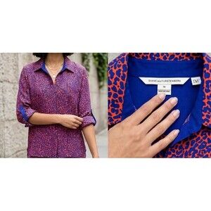 Diane von Furstenberg DVF Silk Leopard Print Button Down Tunic 10
